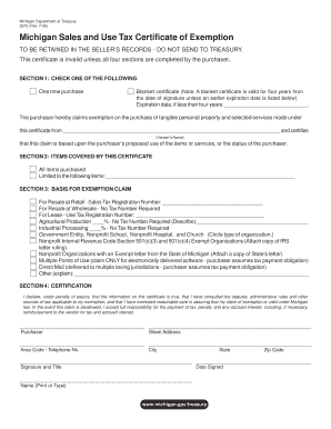 Michigan Sales and Use Tax Certificate of Exemption