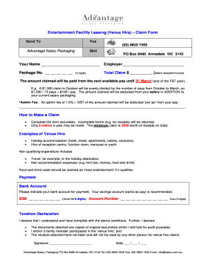 Entertainment Facility Leasing Claim Form