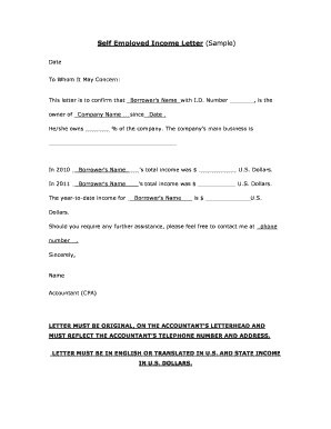 Self Employed Income Letter