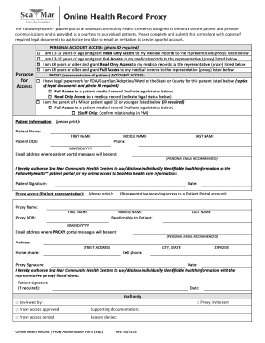 Online Health Record Proxy Authorization Form