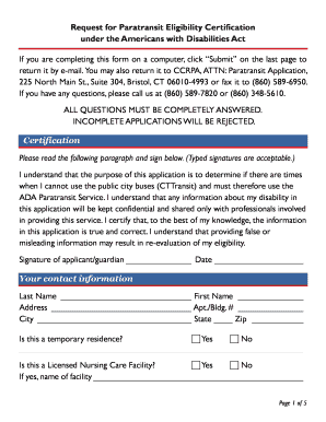 ADA Paratransit Service Application