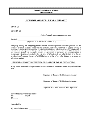 Form of non-collusive affidavit - Spartanburg Housing Authority - shasc