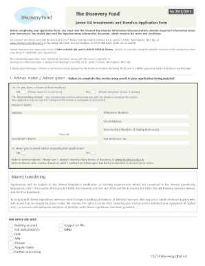 Junior ISA Investments and Transfers Application Form