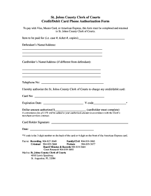 St. Johns County Credit/Debit Card Phone Authorization Form