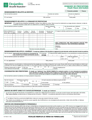 Demande de prestations pour frais dentaires
