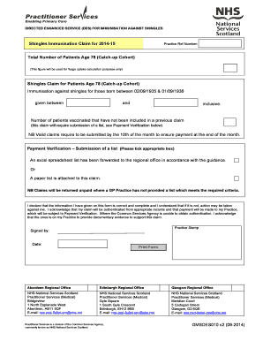 Shingles Immunisation Claim Form