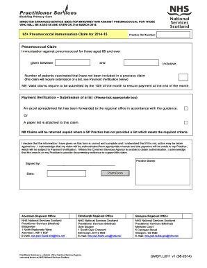 Pneumococcal Immunisation Claim Form