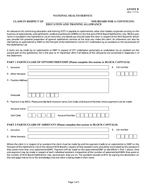 NHS Continuing Education and Training Allowance Claim Form