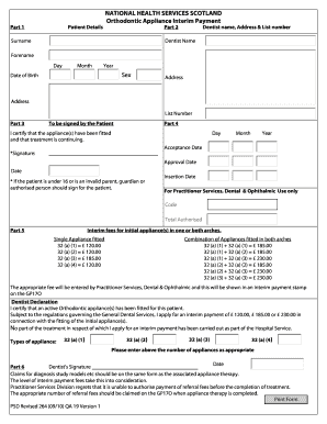 Orthodontic Appliance Interim Payment Form