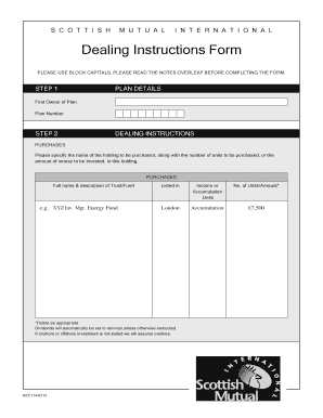 Scottish Mutual International Dealing Instructions Form