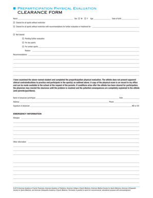 Preparticipation Physical Evaluation Clearance Form