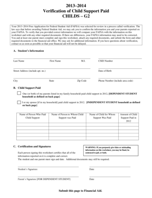 Verification of Child Support Paid Form