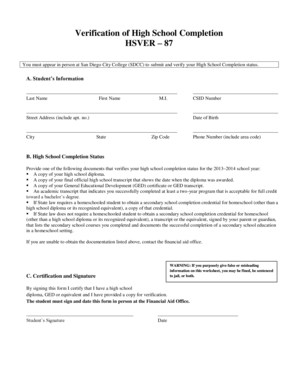High School Completion Verification Form