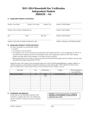 2013–2014 Household Size Verification Form