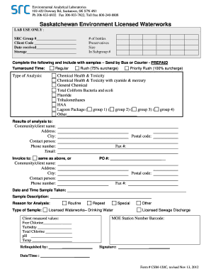 Saskatchewan Waterworks Analysis Form