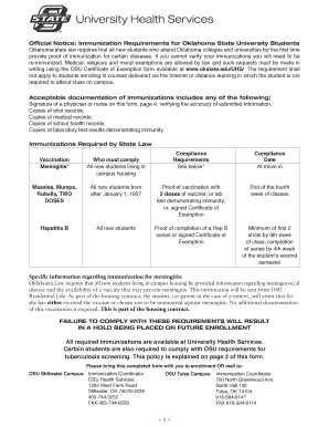 Oklahoma State University Immunization Requirements Notice