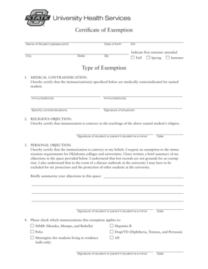 Oklahoma Immunization Exemption Certificate