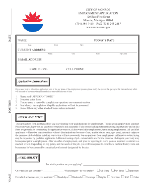 City of Monroe Employment Application