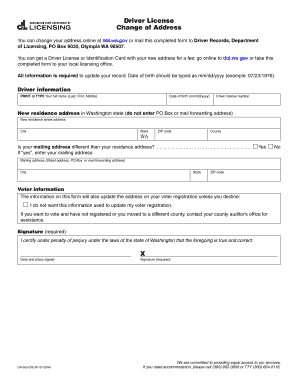 Washington Driver License Change of Address Form