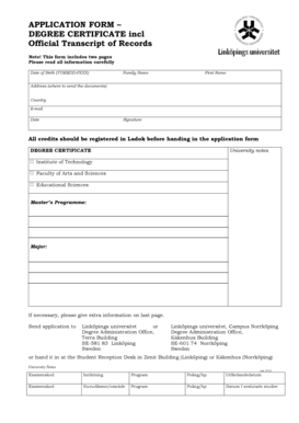 Degree Certificate Application Form