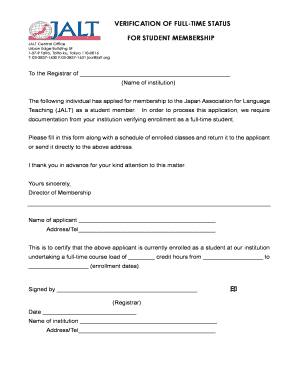 Verification of Full-Time Status for Student Membership