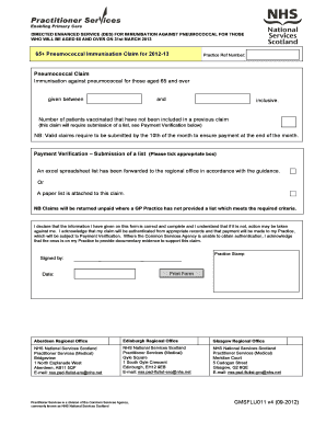 Pneumococcal Immunisation Claim Form