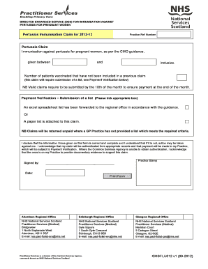 Pertussis Immunisation Claim Form