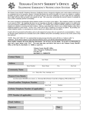 Tehama County Emergency Notification System Form