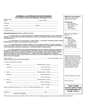 Cornell Cooperative Extension Medical Release Form