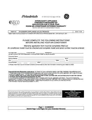 Intercounty Appliance Room Air Conditioner Extended Warranty Application