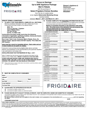 Frigidaire Appliance Mail-In Rebate Form