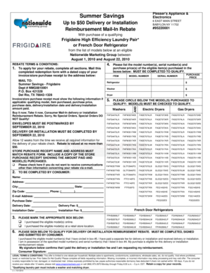 Frigidaire Appliance Rebate Form