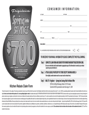 Frigidaire Canada Kitchen Rebate Claim Form