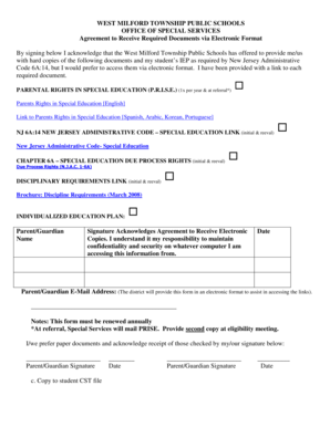 West Milford Electronic Document Consent Form