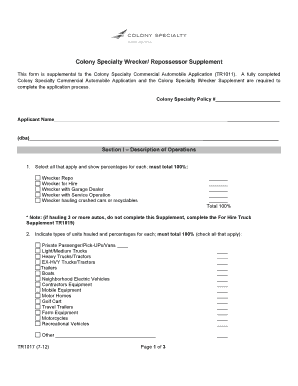 Colony Specialty Wrecker/Repo Supplement