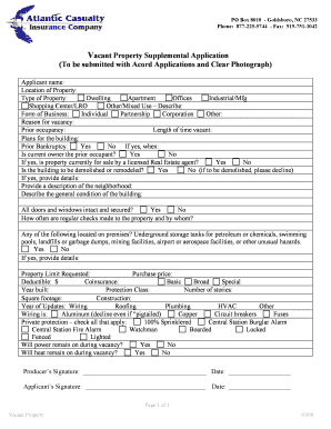 Vacant Property Supplemental Application