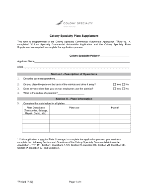 Colony Specialty Plate Supplement