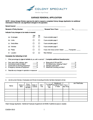 Garage Renewal Application