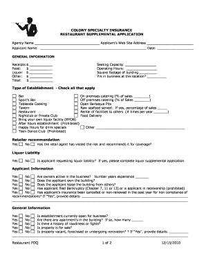 Restaurant Supplemental Insurance Application