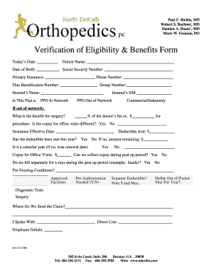 Verification of Eligibility & Benefits Form
