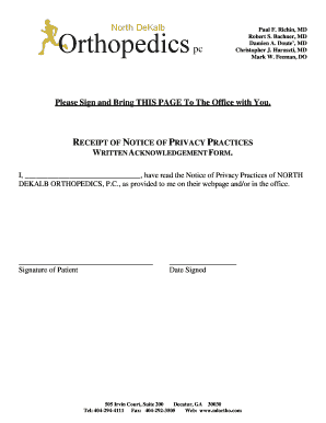 HIPAA Privacy Practices Acknowledgment Form