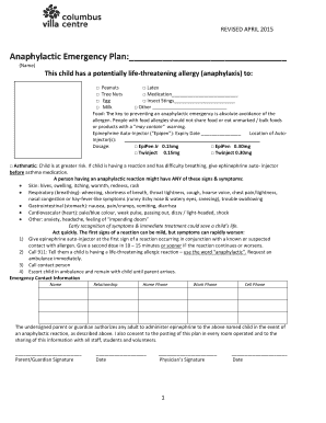Anaphylactic Emergency Plan