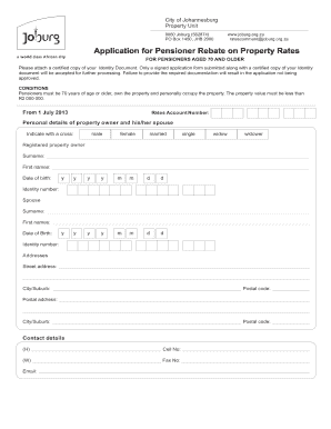 Application for Pensioner Rebate on Property Rates