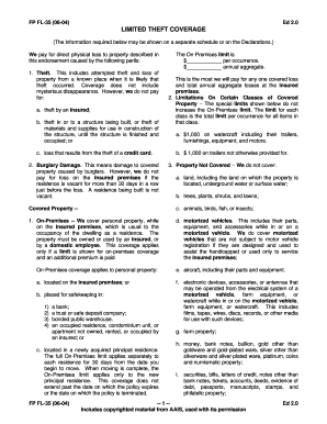 Florida Limited Theft Coverage Form