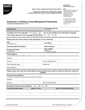 Candidate Registration Form for Software Asset Management