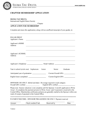 Sigma Tau Delta Chapter Membership Application