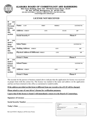Alabama Cosmetology License Request Form
