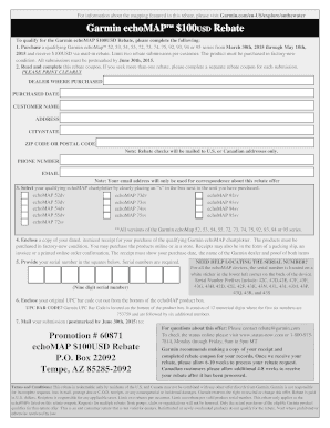 Garmin echoMAP $100 Rebate Form