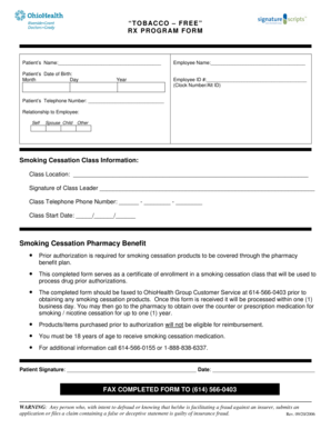 Tobacco-Free RX Program Form