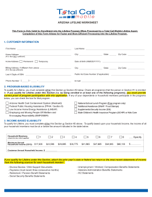 Arizona Lifeline Worksheet
